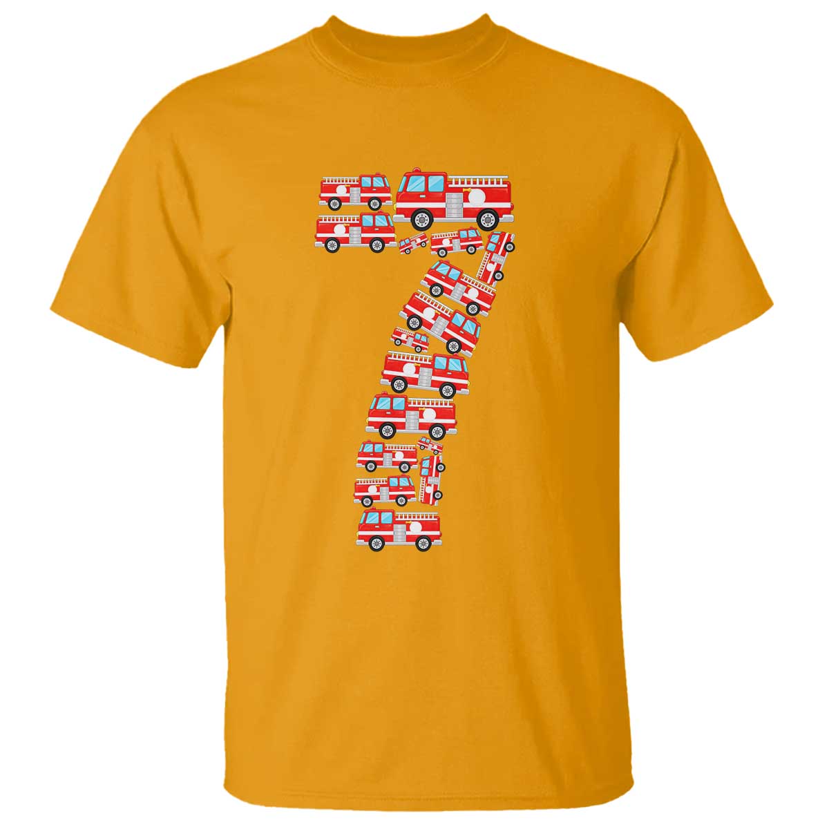 Fire Truck 7th Birthday T Shirt Firefighter Gift For Seven Year Old Kid
