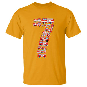 Fire Truck 7th Birthday T Shirt Firefighter Gift For Seven Year Old Kid