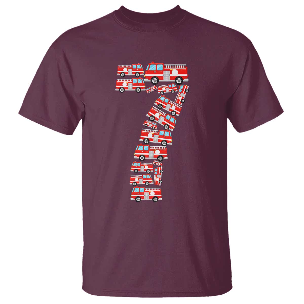 Fire Truck 7th Birthday T Shirt Firefighter Gift For Seven Year Old Kid