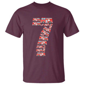 Fire Truck 7th Birthday T Shirt Firefighter Gift For Seven Year Old Kid