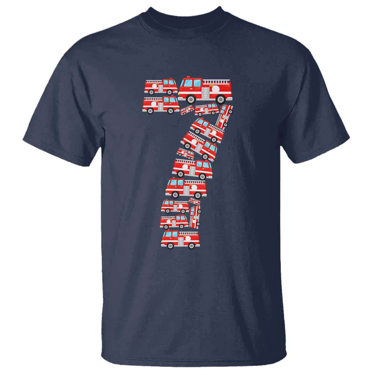 Fire Truck 7th Birthday T Shirt Firefighter Gift For Seven Year Old Kid