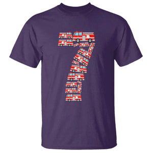 Fire Truck 7th Birthday T Shirt Firefighter Gift For Seven Year Old Kid