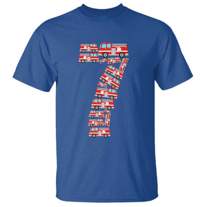 Fire Truck 7th Birthday T Shirt Firefighter Gift For Seven Year Old Kid