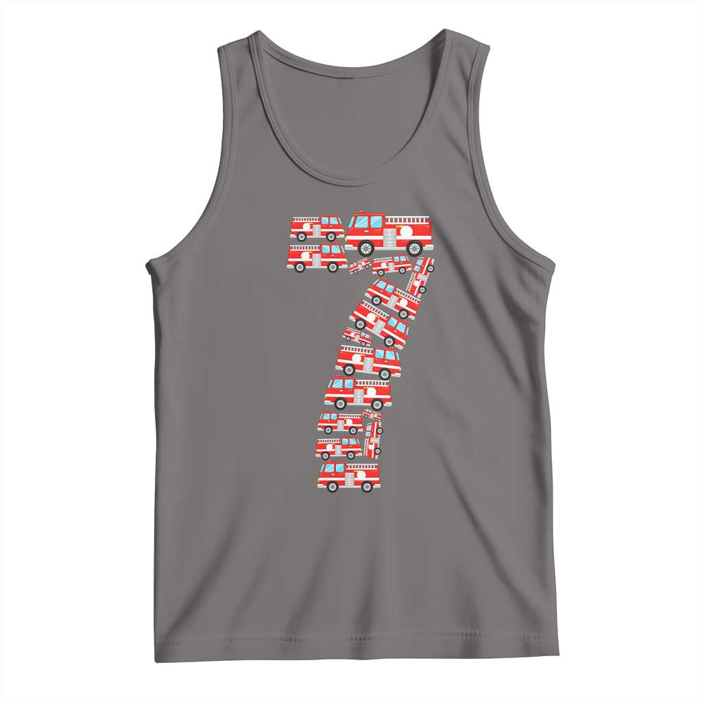 Fire Truck 7th Birthday Tank Top Firefighter Gift For Seven Year Old Kid