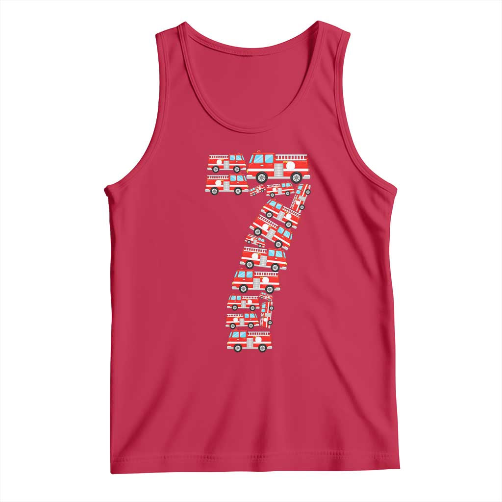 Fire Truck 7th Birthday Tank Top Firefighter Gift For Seven Year Old Kid