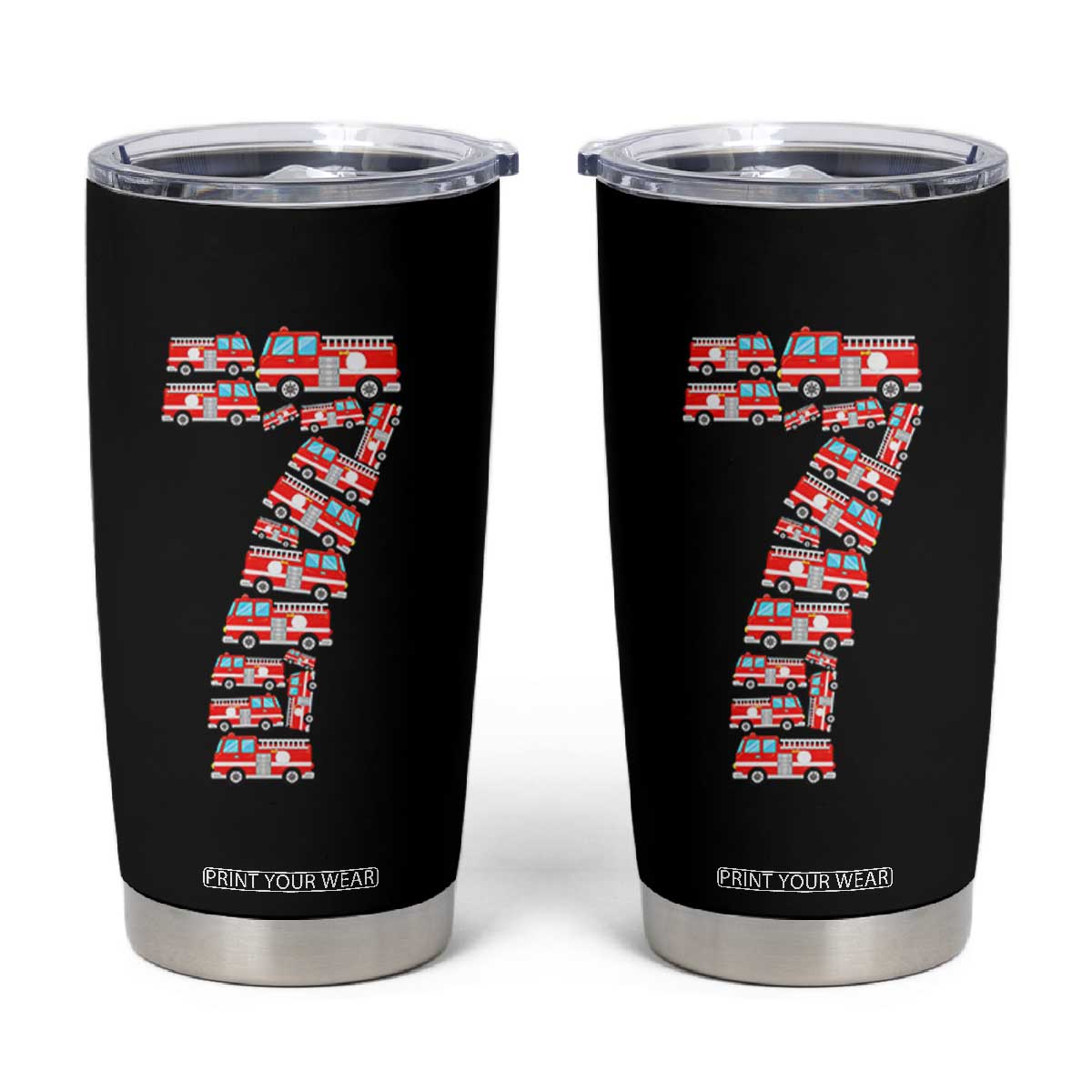 Fire Truck 7th Birthday Tumbler Cup Firefighter Gift For Seven Year Old Kid
