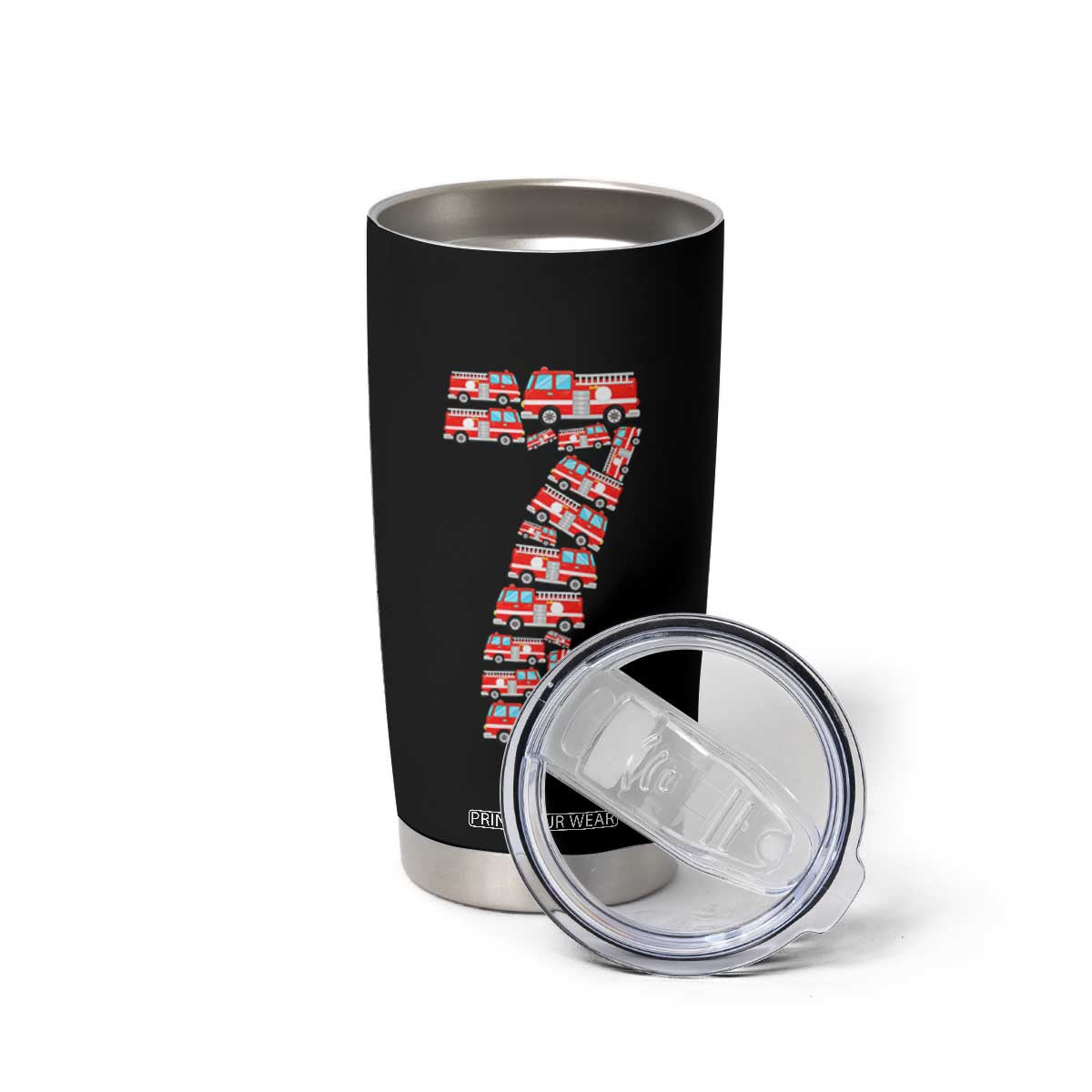 Fire Truck 7th Birthday Tumbler Cup Firefighter Gift For Seven Year Old Kid