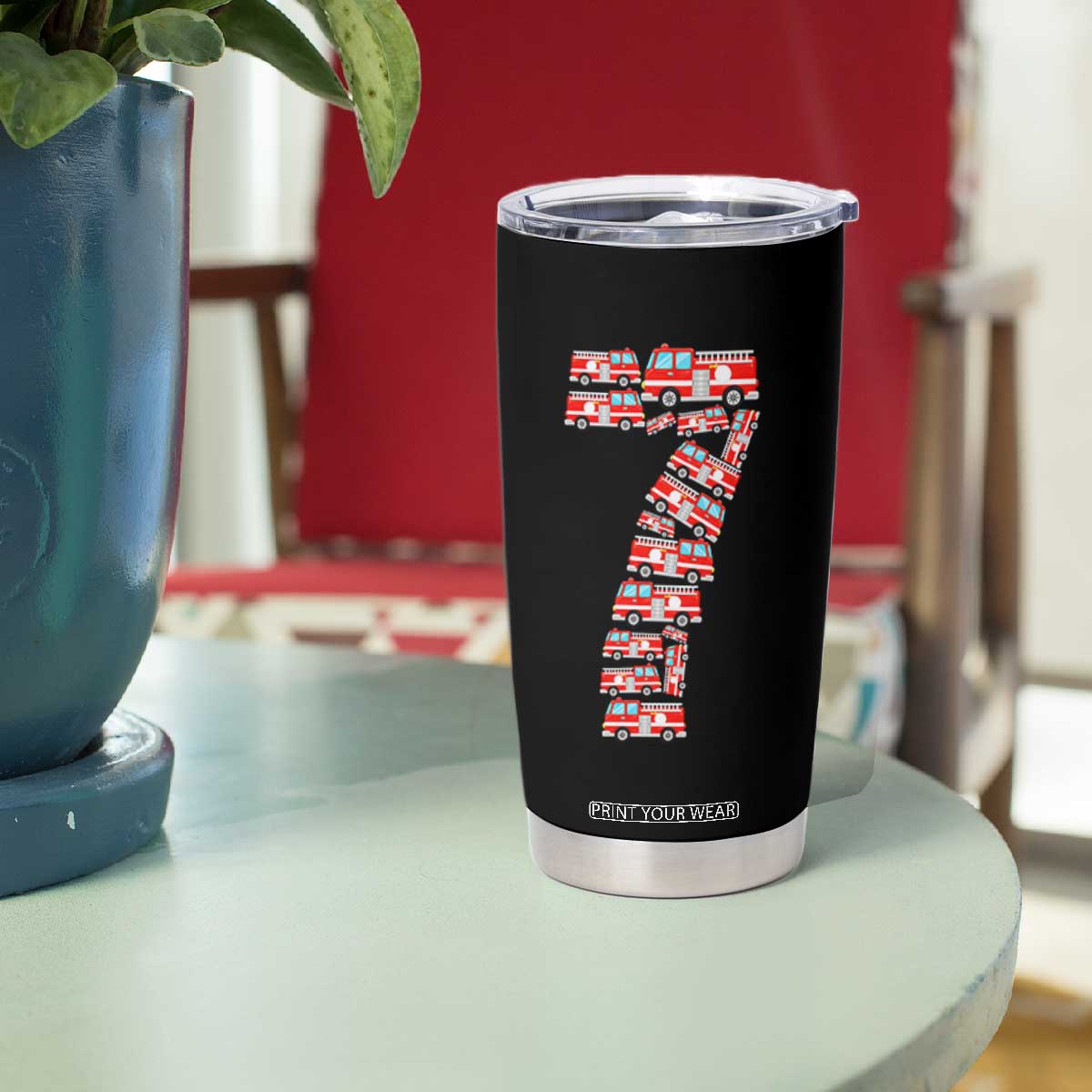 Fire Truck 7th Birthday Tumbler Cup Firefighter Gift For Seven Year Old Kid