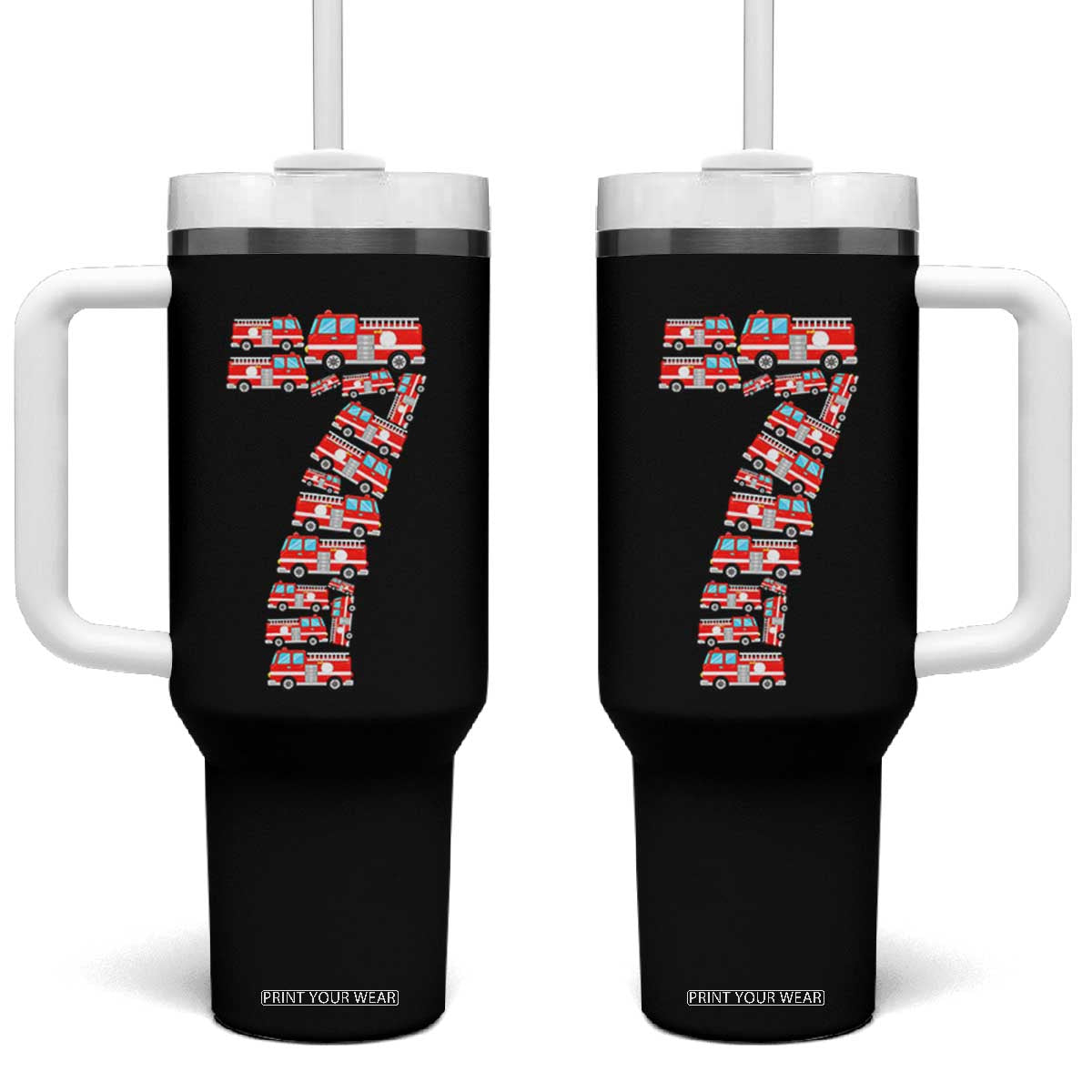 Fire Truck 7th Birthday Tumbler With Handle Firefighter Gift For Seven Year Old Kid