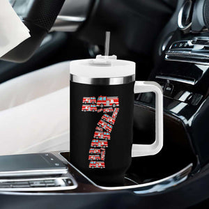 Fire Truck 7th Birthday Tumbler With Handle Firefighter Gift For Seven Year Old Kid