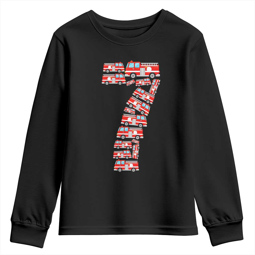 Fire Truck 7th Birthday Youth Sweatshirt Firefighter Gift For Seven Year Old Kid