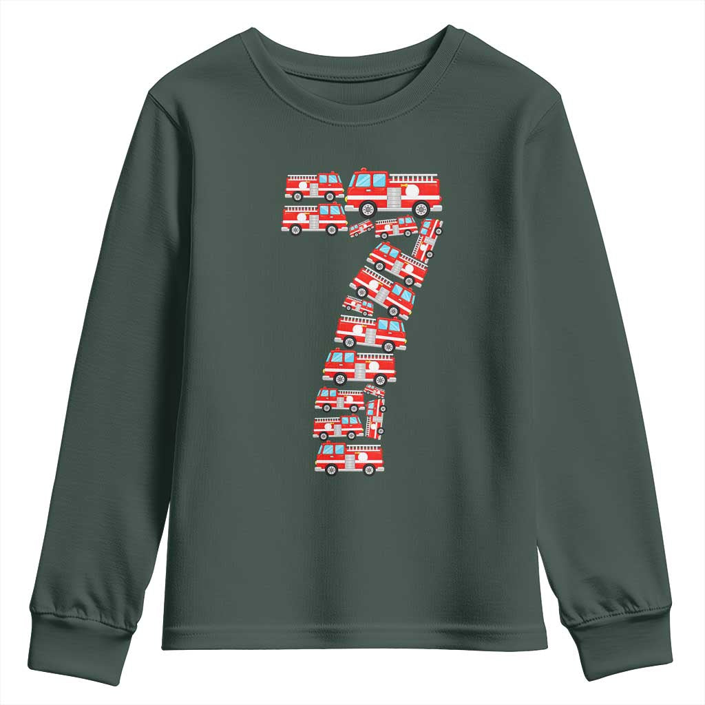 Fire Truck 7th Birthday Youth Sweatshirt Firefighter Gift For Seven Year Old Kid