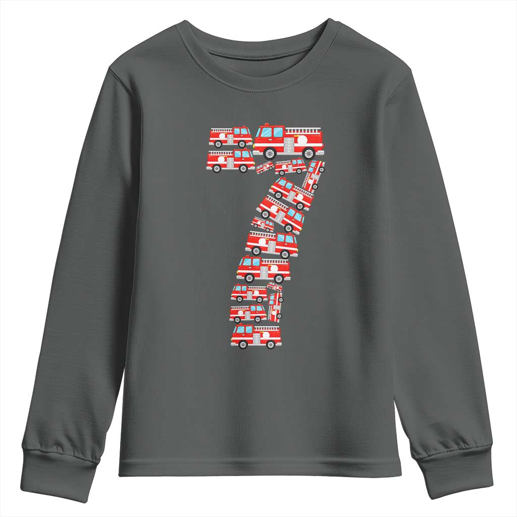 Fire Truck 7th Birthday Youth Sweatshirt Firefighter Gift For Seven Year Old Kid