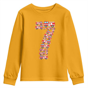 Fire Truck 7th Birthday Youth Sweatshirt Firefighter Gift For Seven Year Old Kid