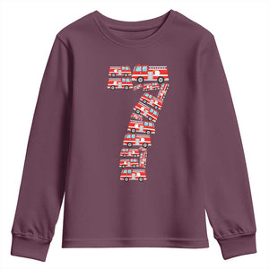 Fire Truck 7th Birthday Youth Sweatshirt Firefighter Gift For Seven Year Old Kid