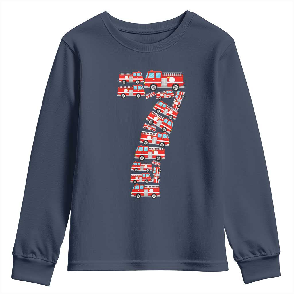 Fire Truck 7th Birthday Youth Sweatshirt Firefighter Gift For Seven Year Old Kid