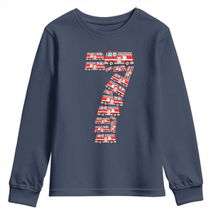 Fire Truck 7th Birthday Youth Sweatshirt Firefighter Gift For Seven Year Old Kid