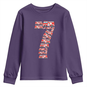 Fire Truck 7th Birthday Youth Sweatshirt Firefighter Gift For Seven Year Old Kid
