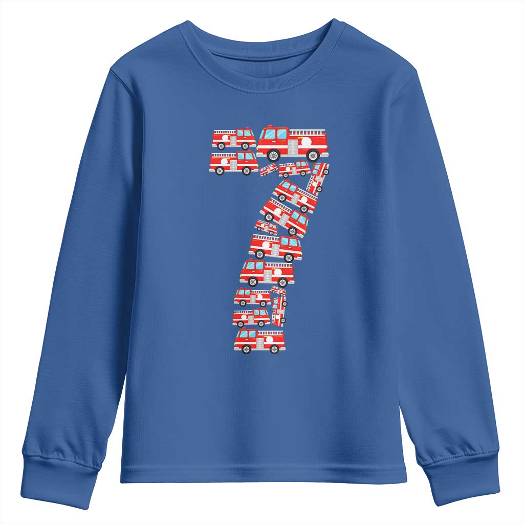 Fire Truck 7th Birthday Youth Sweatshirt Firefighter Gift For Seven Year Old Kid