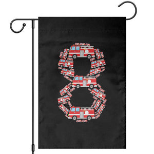 Fire Truck 8th Birthday Garden Flag Firefighter Gift For Eight Year Old Kid