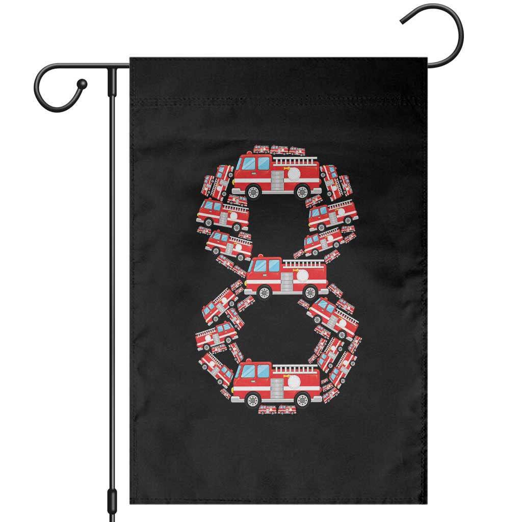 Fire Truck 8th Birthday Garden Flag Firefighter Gift For Eight Year Old Kid