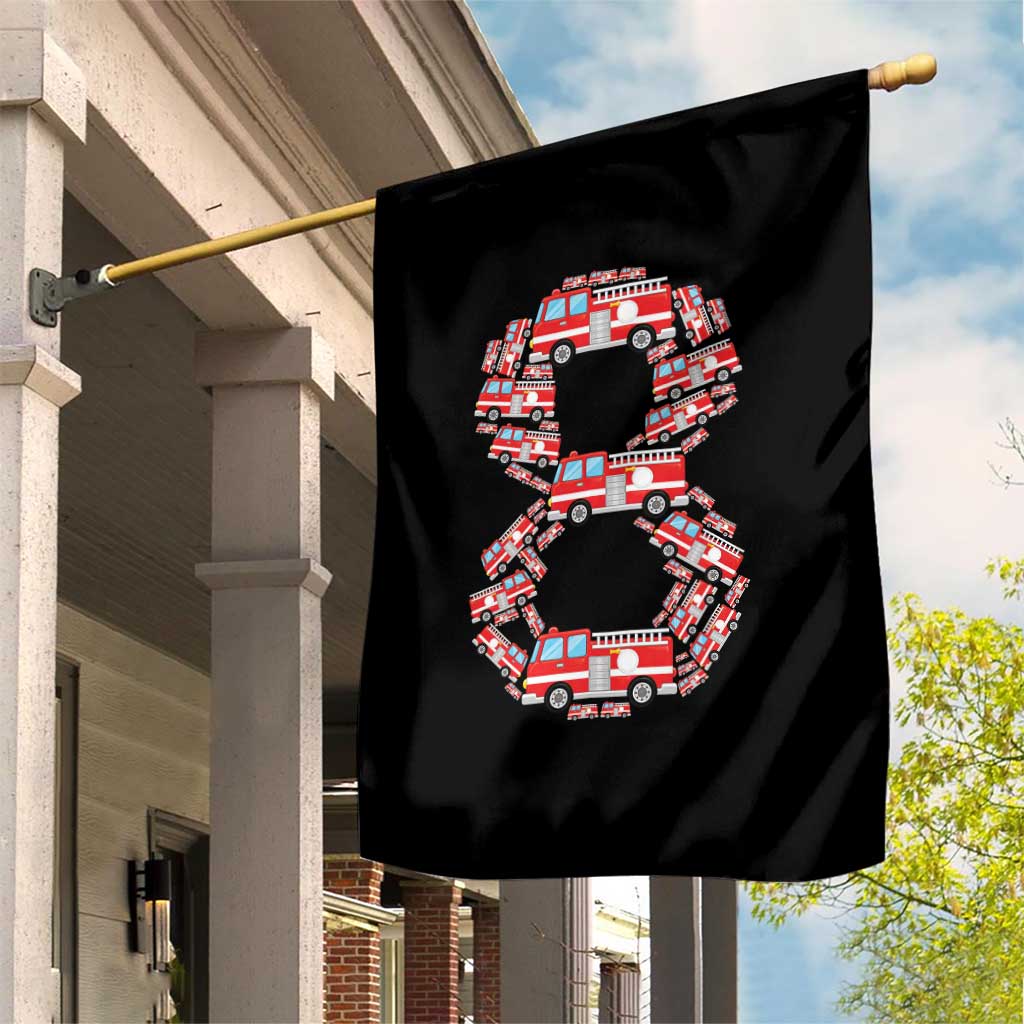 Fire Truck 8th Birthday Garden Flag Firefighter Gift For Eight Year Old Kid