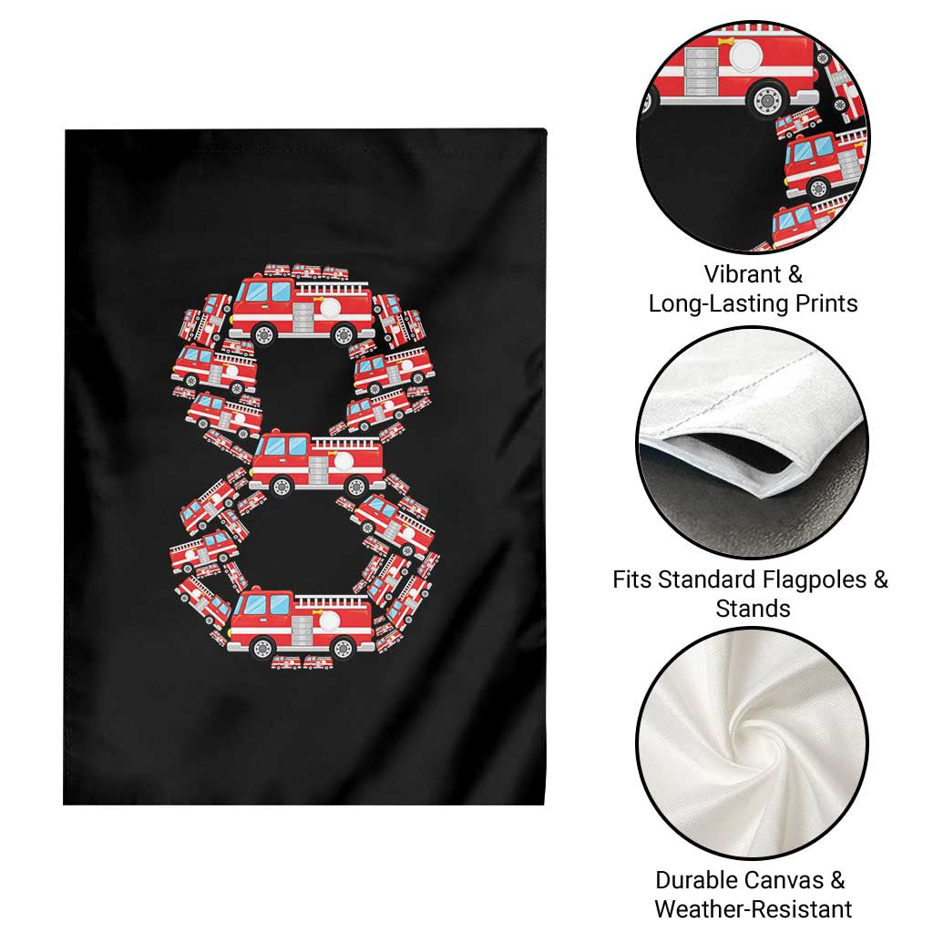 Fire Truck 8th Birthday Garden Flag Firefighter Gift For Eight Year Old Kid