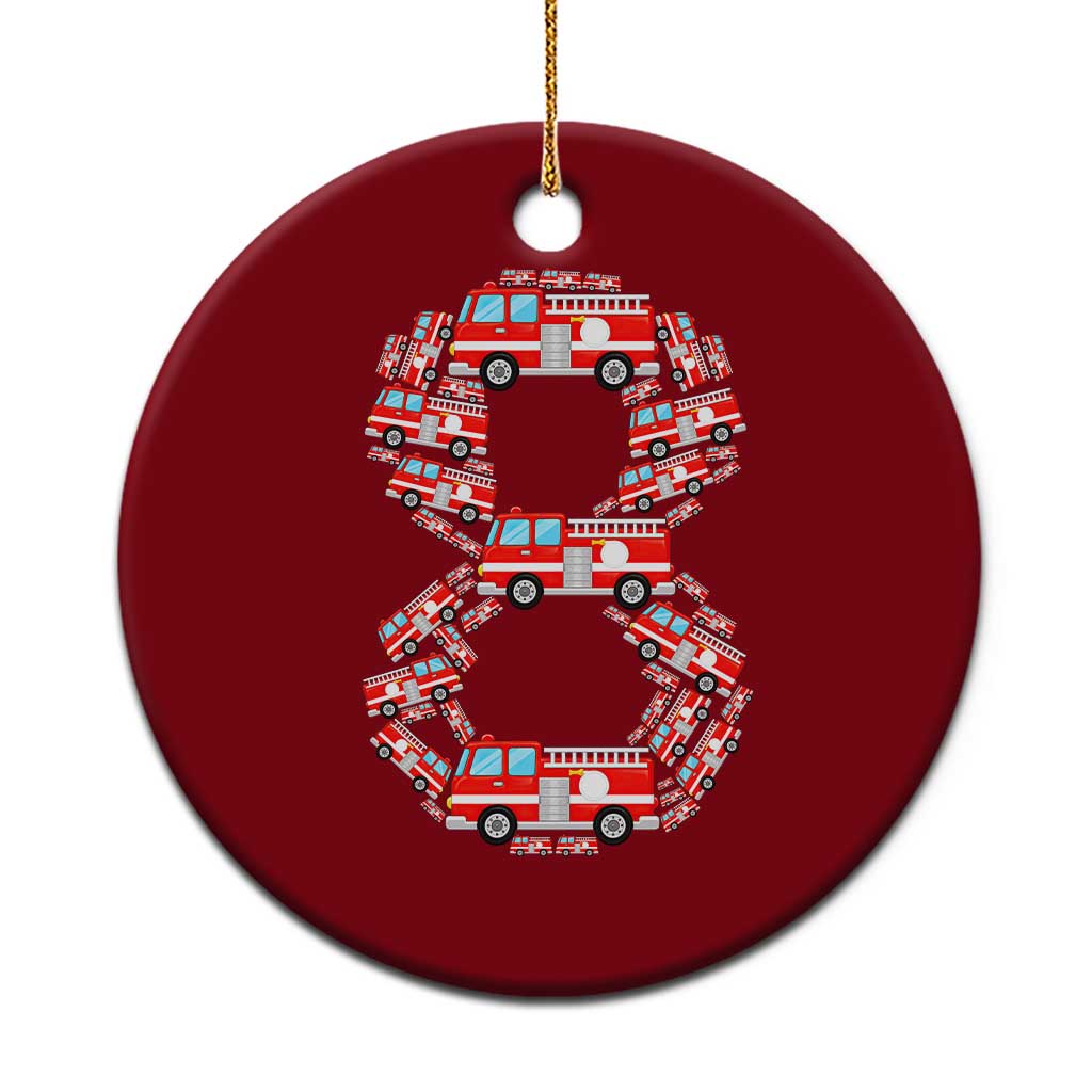 Fire Truck 8th Birthday Ceramic Ornament Firefighter Gift For Eight Year Old Kid