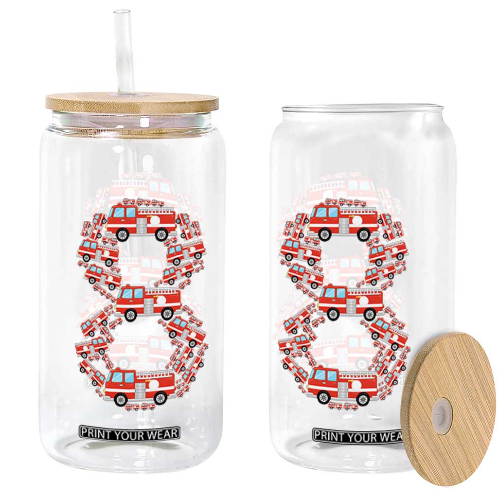 Fire Truck 8th Birthday Glass Can Firefighter Gift For Eight Year Old Kid