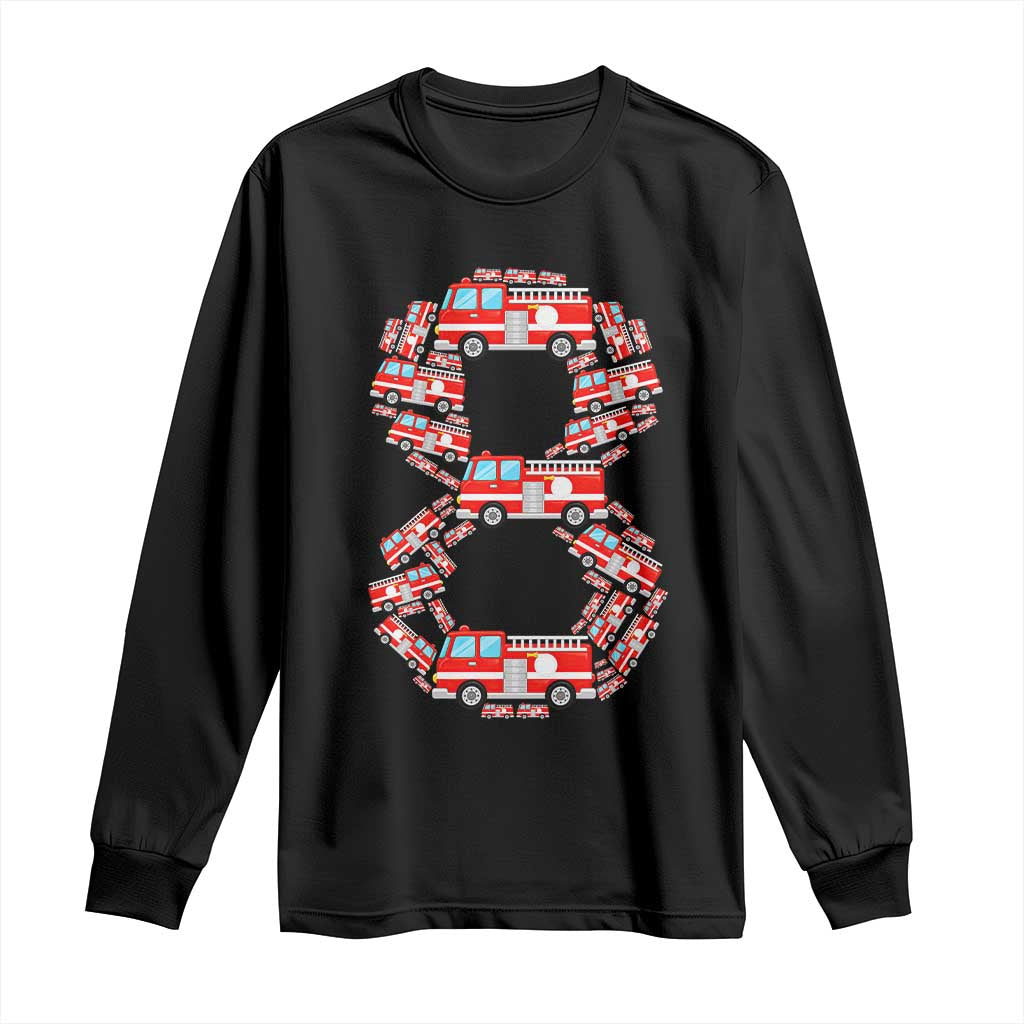 Fire Truck 8th Birthday Long Sleeve Shirt Firefighter Gift For Eight Year Old Kid