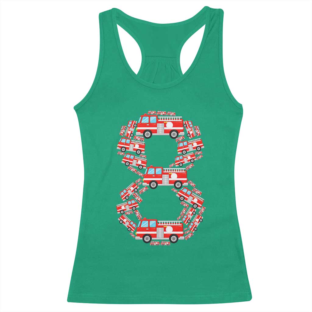 Fire Truck 8th Birthday Racerback Tank Top Firefighter Gift For Eight Year Old Kid