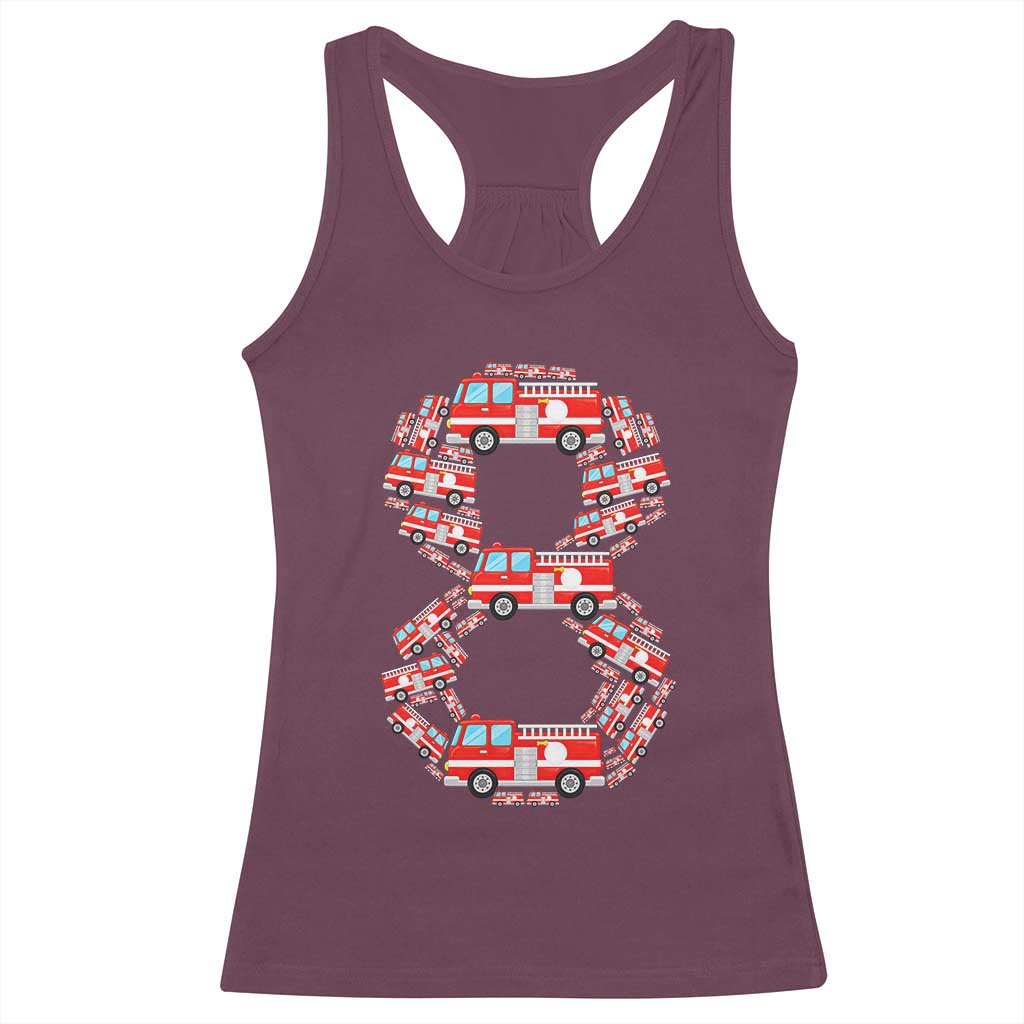 Fire Truck 8th Birthday Racerback Tank Top Firefighter Gift For Eight Year Old Kid