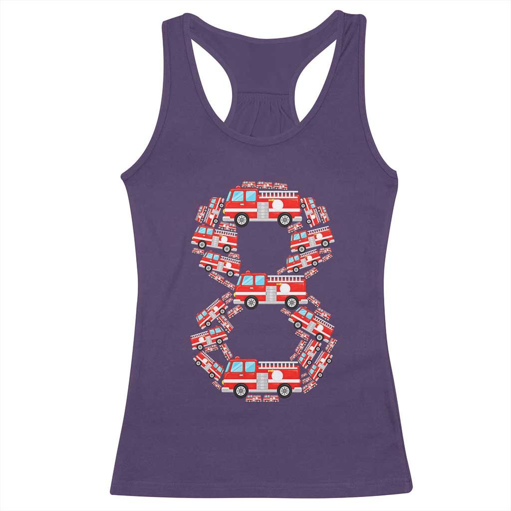 Fire Truck 8th Birthday Racerback Tank Top Firefighter Gift For Eight Year Old Kid