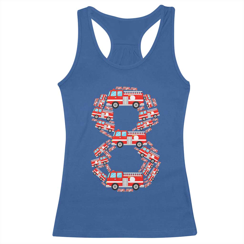 Fire Truck 8th Birthday Racerback Tank Top Firefighter Gift For Eight Year Old Kid