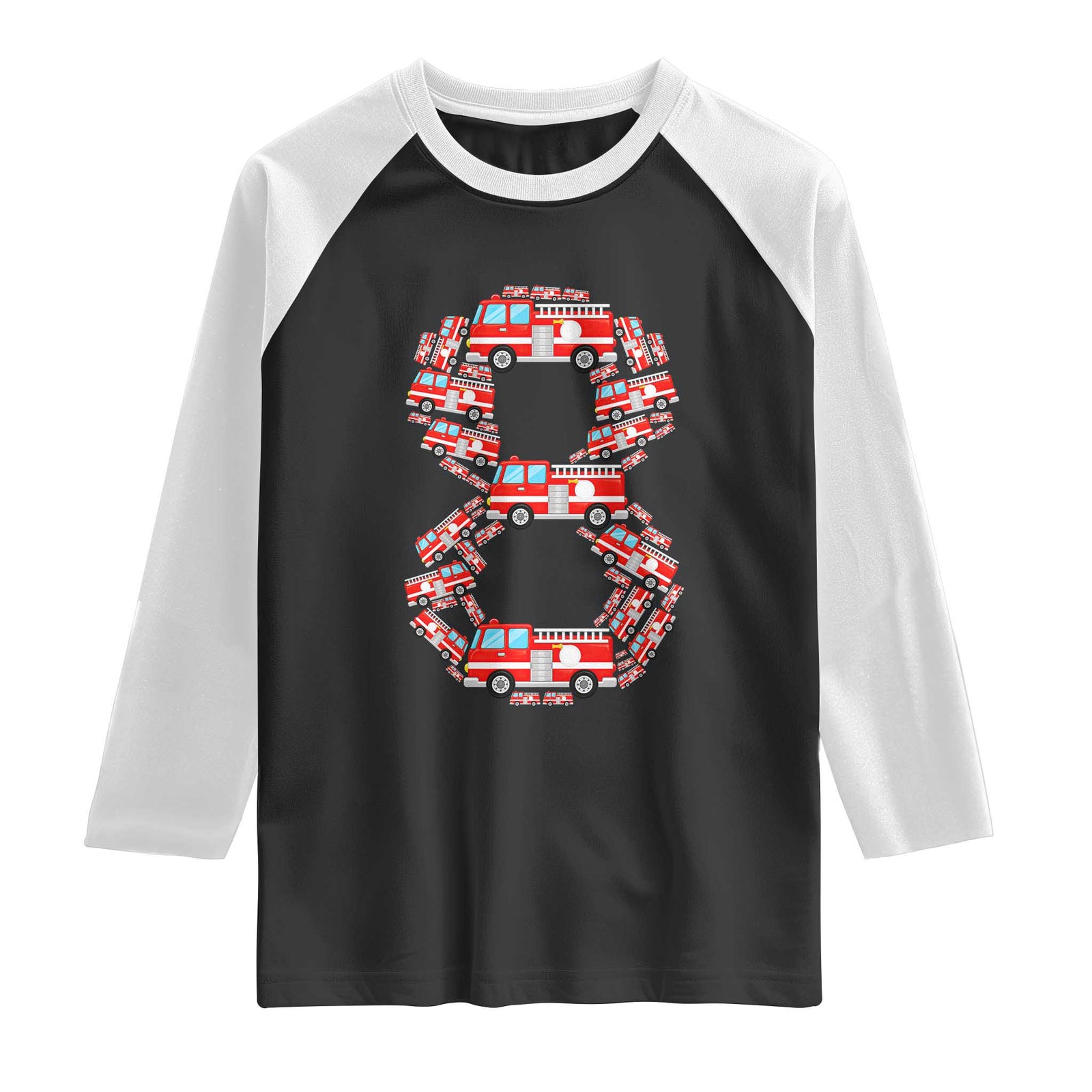 Fire Truck 8th Birthday Raglan Shirt Firefighter Gift For Eight Year Old Kid