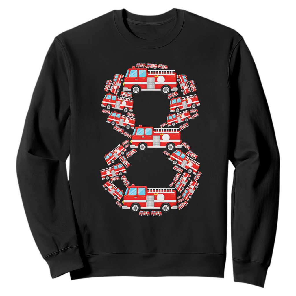 Fire Truck 8th Birthday Sweatshirt Firefighter Gift For Eight Year Old Kid