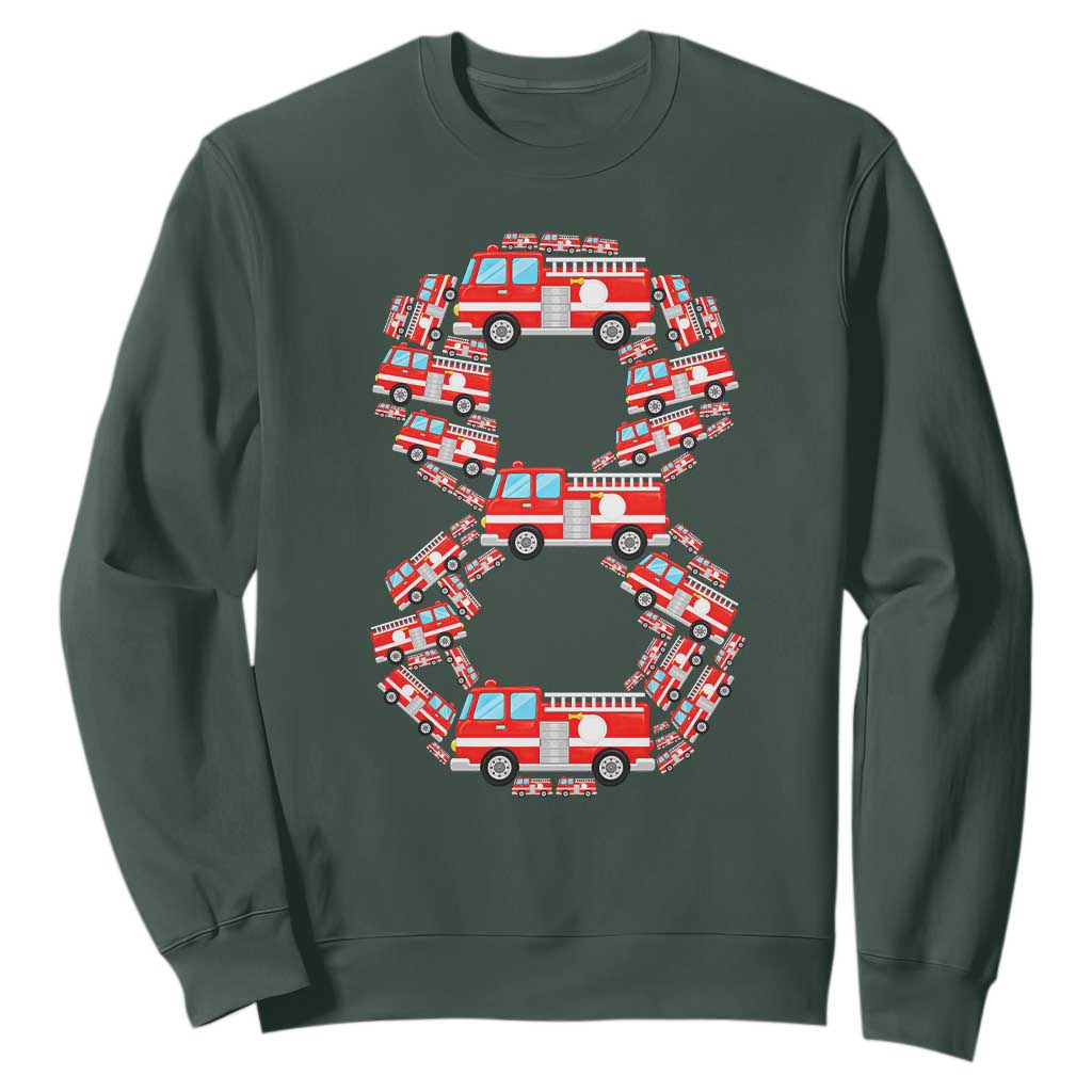 Fire Truck 8th Birthday Sweatshirt Firefighter Gift For Eight Year Old Kid