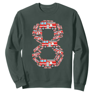 Fire Truck 8th Birthday Sweatshirt Firefighter Gift For Eight Year Old Kid