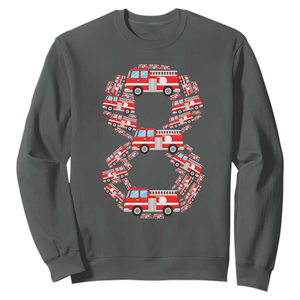 Fire Truck 8th Birthday Sweatshirt Firefighter Gift For Eight Year Old Kid