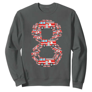 Fire Truck 8th Birthday Sweatshirt Firefighter Gift For Eight Year Old Kid