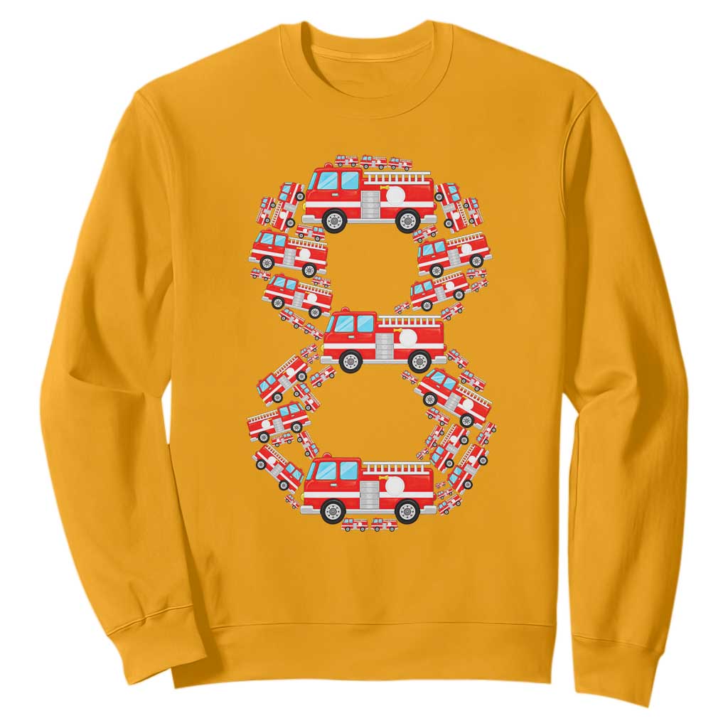 Fire Truck 8th Birthday Sweatshirt Firefighter Gift For Eight Year Old Kid