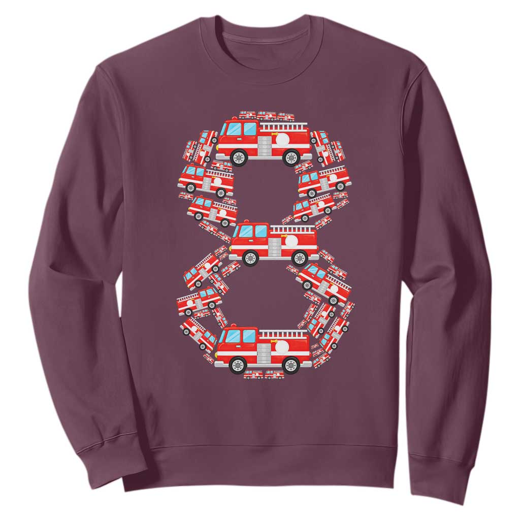 Fire Truck 8th Birthday Sweatshirt Firefighter Gift For Eight Year Old Kid