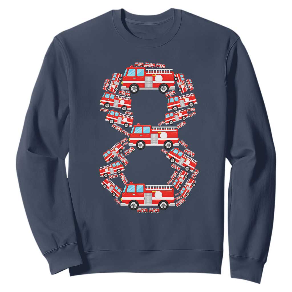 Fire Truck 8th Birthday Sweatshirt Firefighter Gift For Eight Year Old Kid