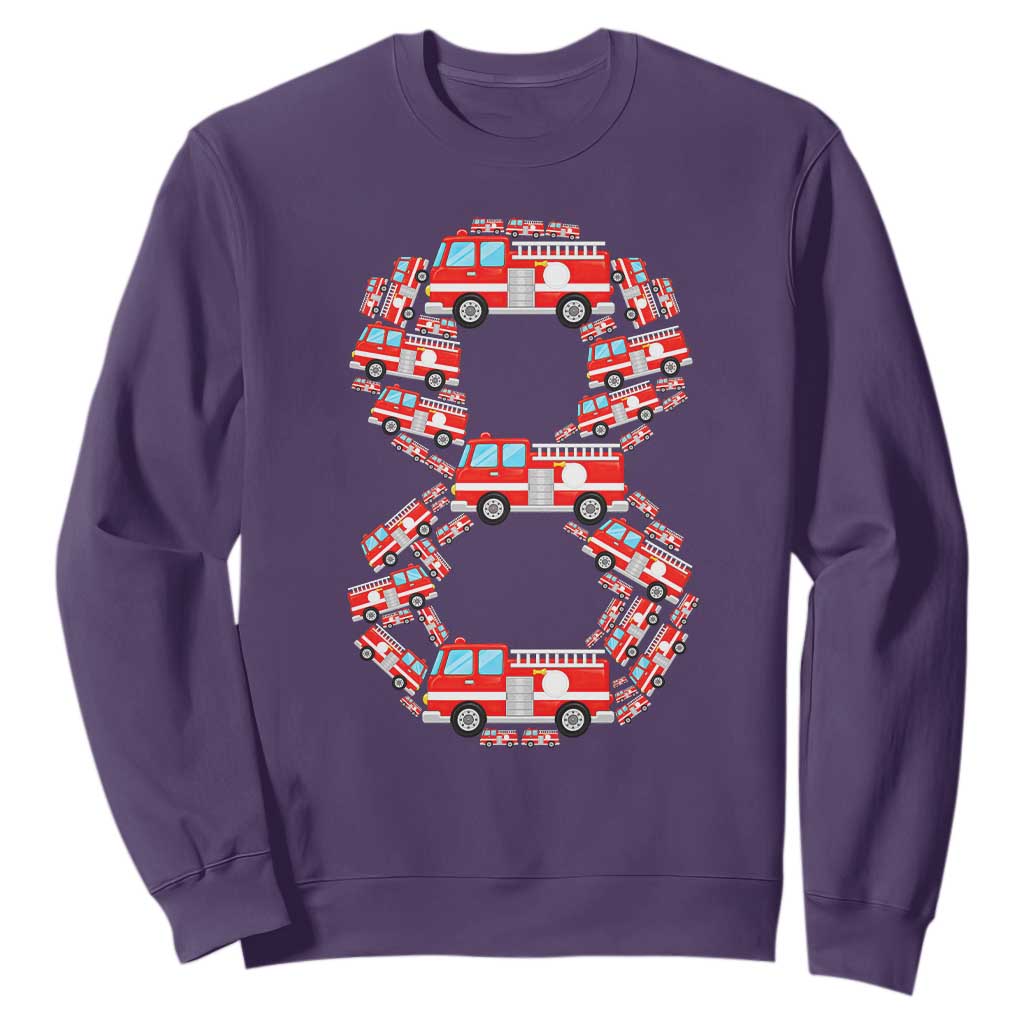 Fire Truck 8th Birthday Sweatshirt Firefighter Gift For Eight Year Old Kid