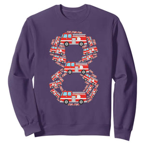 Fire Truck 8th Birthday Sweatshirt Firefighter Gift For Eight Year Old Kid