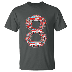 Fire Truck 8th Birthday T Shirt Firefighter Gift For Eight Year Old Kid