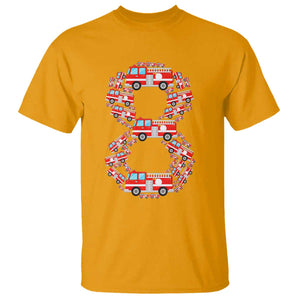 Fire Truck 8th Birthday T Shirt Firefighter Gift For Eight Year Old Kid