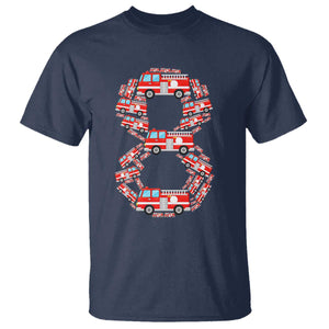 Fire Truck 8th Birthday T Shirt Firefighter Gift For Eight Year Old Kid