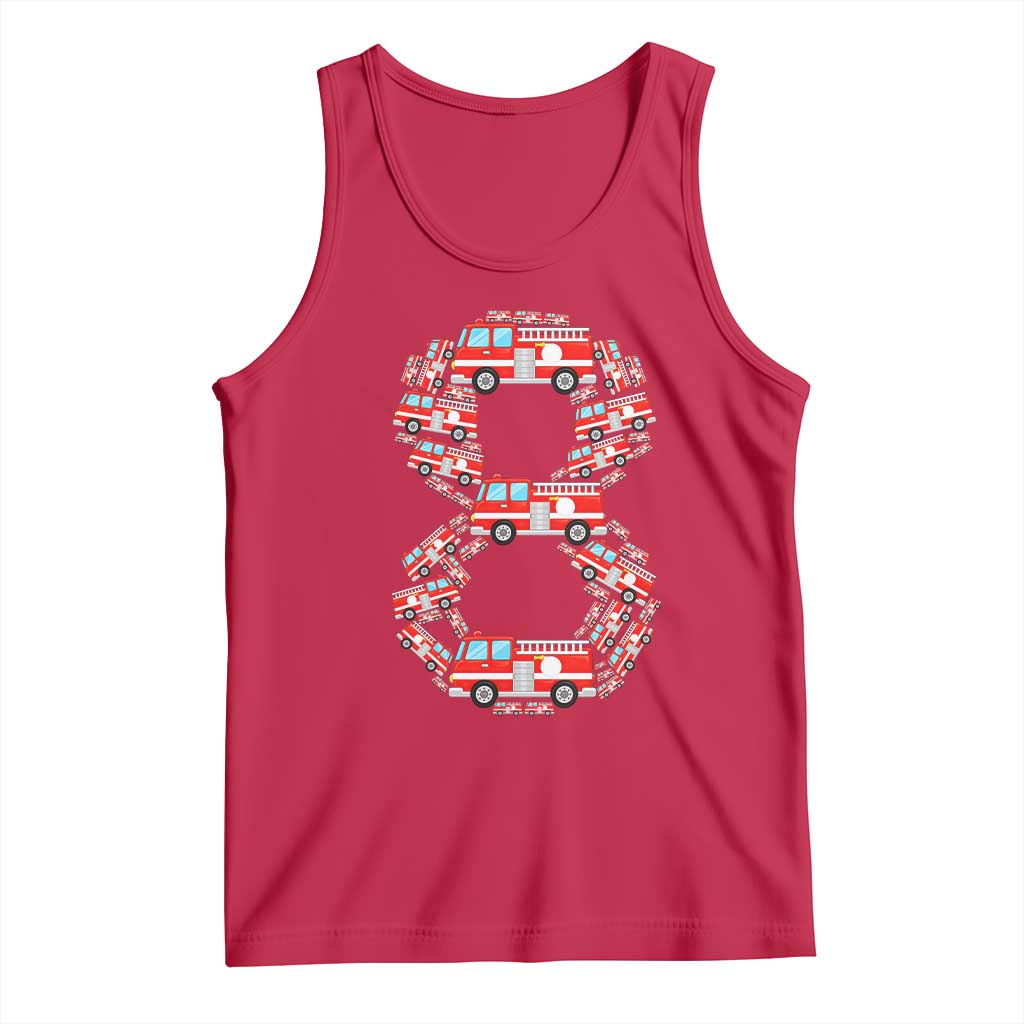 Fire Truck 8th Birthday Tank Top Firefighter Gift For Eight Year Old Kid
