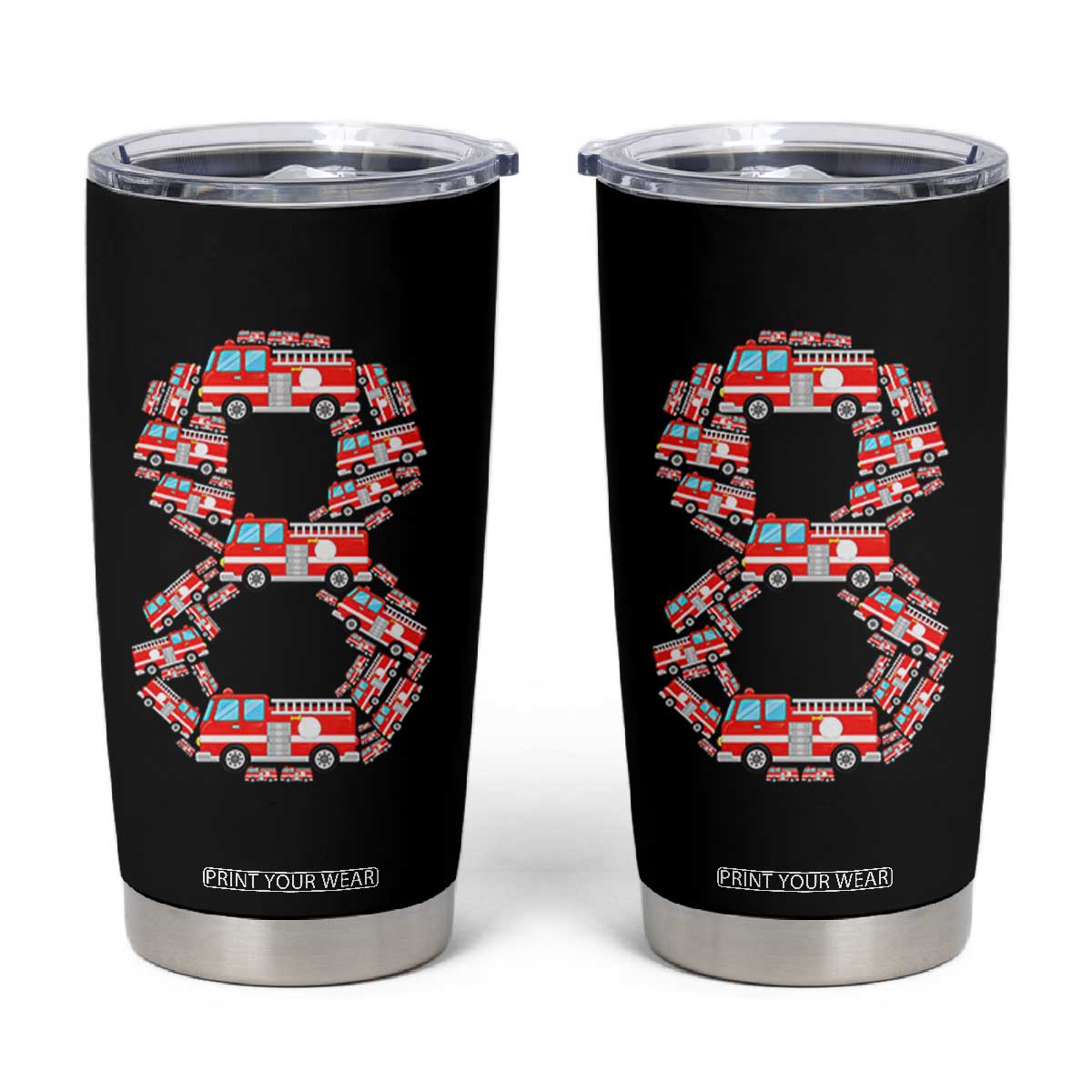 Fire Truck 8th Birthday Tumbler Cup Firefighter Gift For Eight Year Old Kid